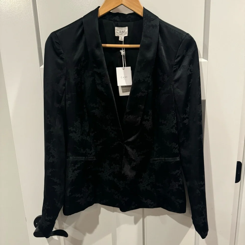 NWT Cami NYC The Emilia Black Jacquard Floral Silk Blazer Size Small